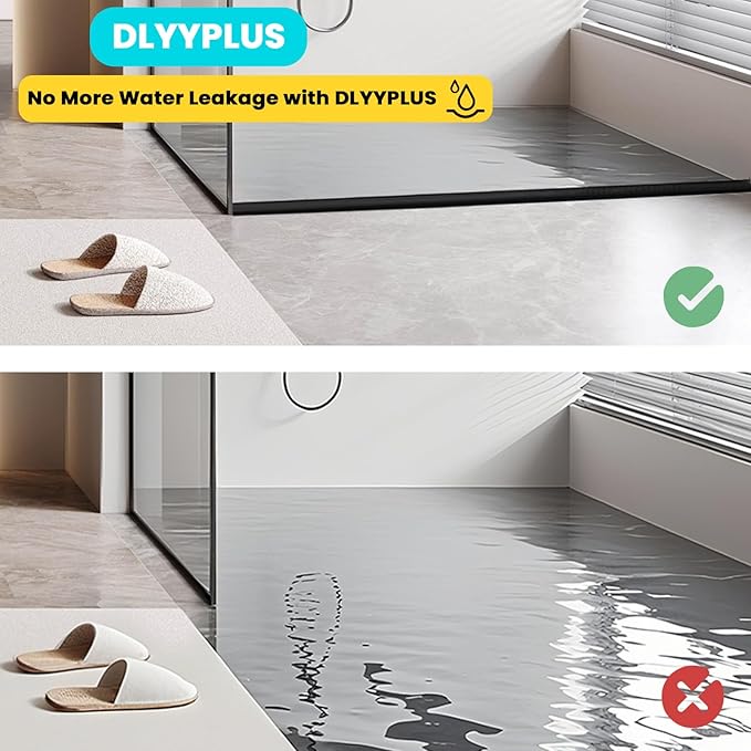 Shower Threshold Water Dam Barrier 67", Silicone Sealant Included, Collapsible Self-Adhesive Water Blocker, Shower Door Water Stopper for Floor Bathroom Kitchen Bathtub Sink