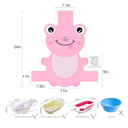 Baby Bath Seat Support Net, Quick Drying, Adjustable, Comfortable, Non-Slip, Infant Bathtub Sling Shower Mesh for a Tub, Soft Newborn Bath Mat (Deep Pink Frog)
