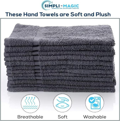 SIMPLI-MAGIC Cotton Hand Towels 16"x27" (12 Pack) – Soft Towels for Bathroom, Kitchen, Salon & Gym (Gray)