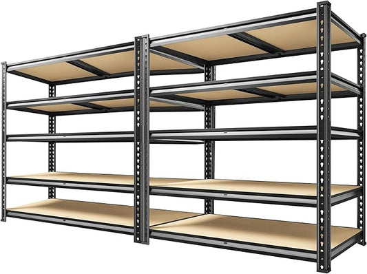 72.2" H Garage Shelves 2230LBS Storage Shelves, 5 Tier Adjustable Metal Shelving, Heavy Duty Shelving for Storage, Basement, Warehouse, Pantry, Kitchen, 35.5" W x 19.5" D x 72.2" H, Black, 2 Pack