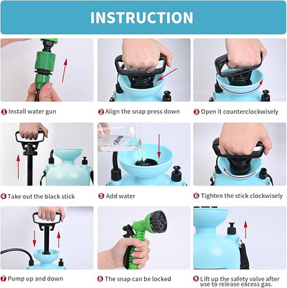 2.1 Gallon Portable Shower for Camping with 7 Spray Modes, Camping Shower for Beach Shower, Car Shower, Hand Press with Removable Hose and Shower Head (Orange)