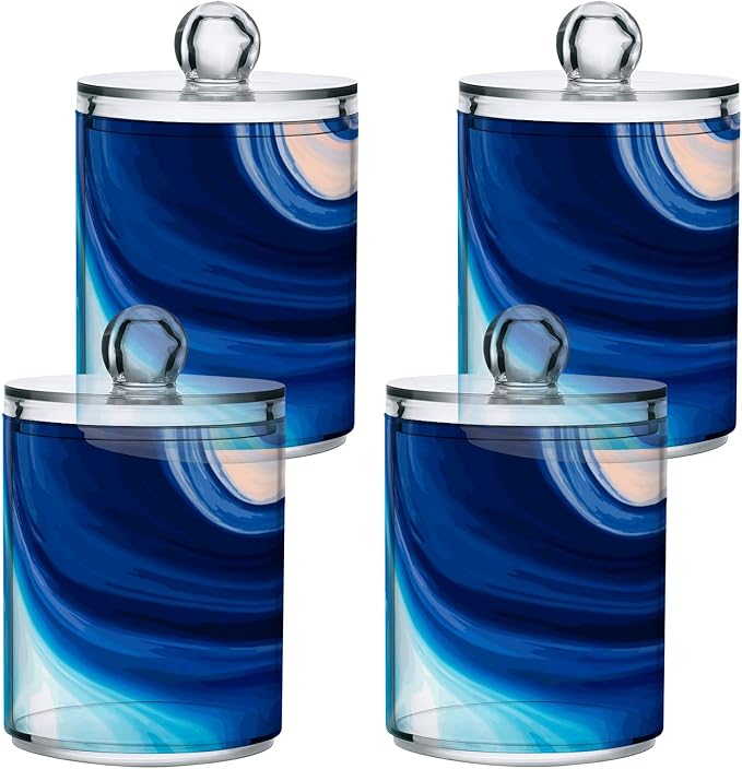 MNSRUU 2 Pack Qtip Holder Organizer Dispenser Marble Bathroom Storage Canister Cotton Ball Holder Bathroom Containers for Cotton Swabs/Pads/Floss