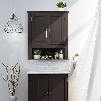 VINGLI Bathroom Cabinet Wall Mounted Espresso Wall Cabinet Floating Cabinet for Wall Storage Bathroom with Doors and Adjustable Shelf Medicine Cabinet Organizer