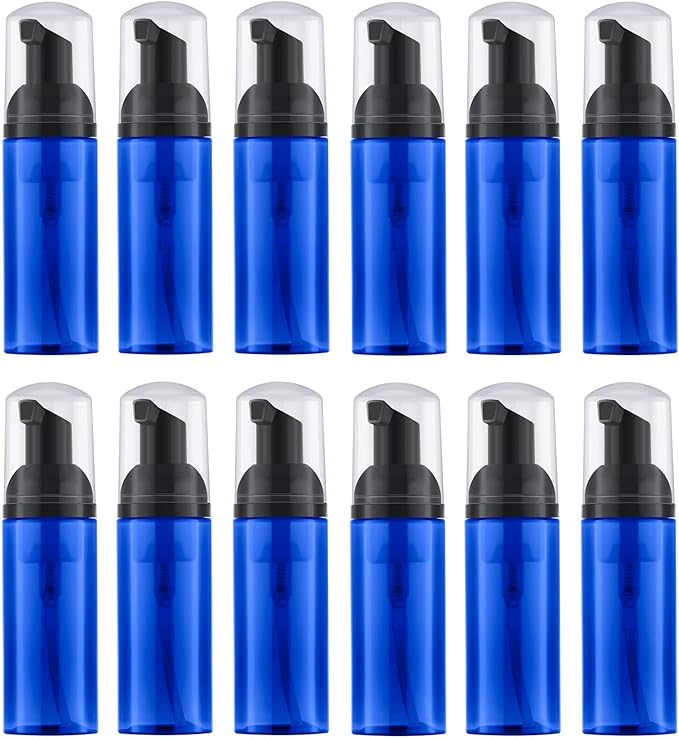2 Oz Empty Foam Pump Bottle (12PCS) Travel Foaming Soap Dispenser for Hand Soap, Lash Shampoo Cleanser (Blue)
