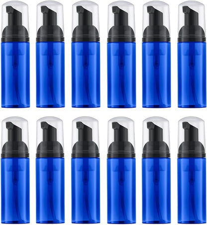 2 Oz Empty Foam Pump Bottle (12PCS) Travel Foaming Soap Dispenser for Hand Soap, Lash Shampoo Cleanser (Blue)