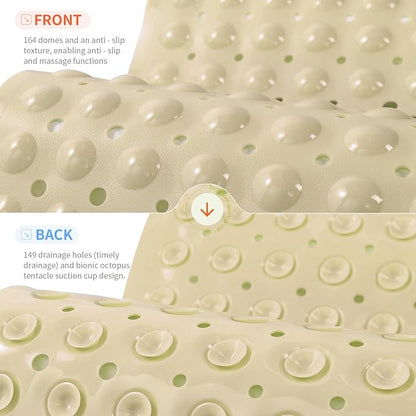 Anti-Slip Bathtub Shower mat, 20.8×20.8（Approximately 53×53cm） inch Soft Oversized Machine Washable Non-Slip Bathtub mat with Drainage Holes, Bathroom Floor Suction Cup.（1-Opaque Khaki）
