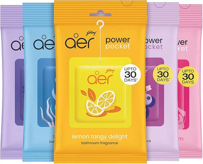 Godrej aer Power Pocket Bathroom Freshener – Assorted Pack of 5 (50g)| Lasts up to 30 days | Germ Protection