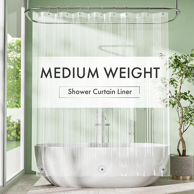 Amazer Long Shower Curtain Liner with Magnets, 72 x 78 Plastic Clear Shower Liner PEVA Waterproof Medium Weight Inside Shower Curtains Liner for Bathroom with Rustproof Grommets