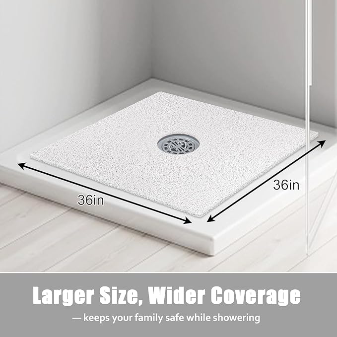 Large Shower Mat Non Slip, 36x36 Inch Shower Floor Mat with Drain Hole in Middle, Super Soft and Comfortable PVC Loofah Massage Bath Mat for Shower, Anti Slip Shower Stall Mat, Quick Drying