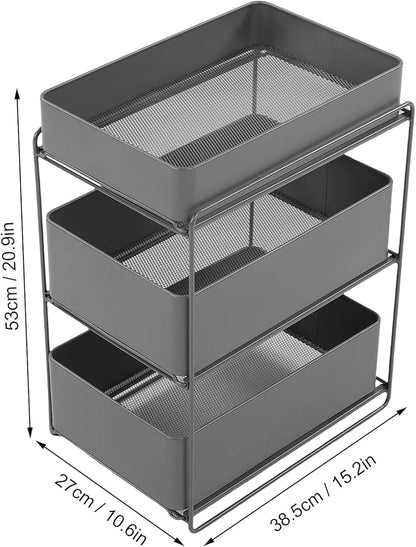 Asixxsix 3 Tier Under Sink Organizer, Pull Out Kitchen & Bathroom Storage Organizer with Sliding Mesh Drawers, Slide Out Space Saver Rack for Kitchen Bathroom Cabinet, Black
