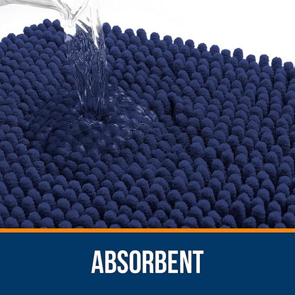 OLANLY Bathroom Rugs 24x16, Extra Soft Absorbent Chenille Bath Rugs, Rubber Backing Quick Dry, Machine Washable Bath Mats for Bathroom Floor, Tub and Shower, Home Decor Accessories, Twilight Sapphire