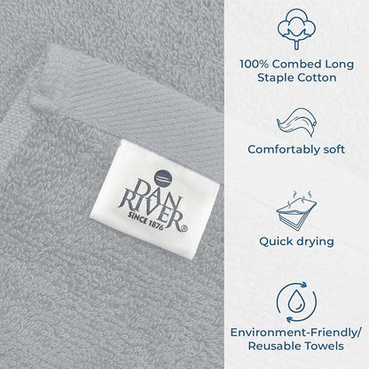 DAN RIVER Bath Towels Set of 4, 27 x 54 Inches, 100% Cotton, Larger & Lighter Weight, Quicker to Dry, Super Soft and Absorbent, Ideal Thick Towels for Daily Use, Silver