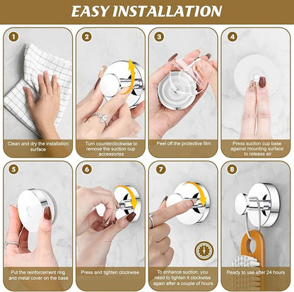 BKV Suction Cup Hooks for Glass Window,Removable Shower Hooks for Inside Shower,Metal Towel Hooks for Bathrooms,4 Pack(Mirror)