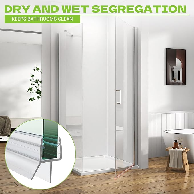 Shower Door Bottom Seal, 2-Pack PVC Strips with Sweep 36" Long, for 1/4"(6mm) Thick Framless Glass Door, to Stop Water Leakage