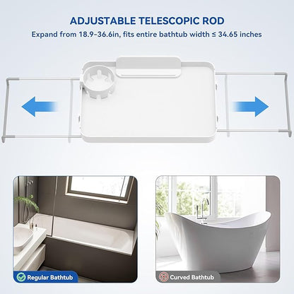 Bathtub Tray Caddy Expandable Bath Tray with Cup Holder Plastic Bathtub Caddy Shelf Stylish Bathroom Organizer for Candle Towel, Book, Wine, Phone, Shower