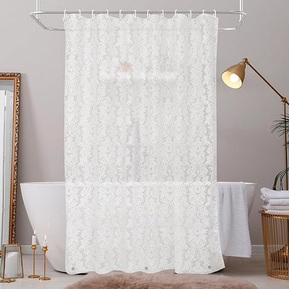 PEVA Shower Curtain, 72 x 72 Water Repellent Premium Bathroom Shower Curtain with 3 Magnetic Weights for Shower Stall, Bathtubs (White Flowers)