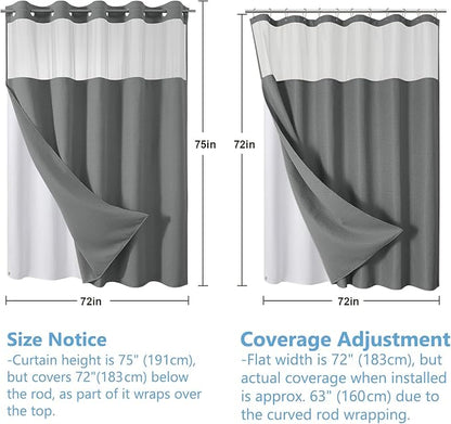 VANZAVANZU Hookless Shower Curtain with Mesh Top and Snap in Waterproof Liner, Waffle Weave, Weighted Magnets Hem, Machine Washable, 72 x 75 Inches – (Gray)
