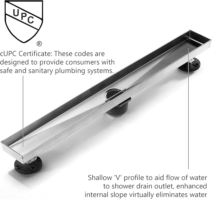 HEATGENE Linear Shower Drain 36-Inch, Stainless Steel Rectangle Shower Floor Drain with 2-in-1 Flat & Tile Insert Cover, Shower Drain with Leveling Feet & Hair Strainer, Brushed