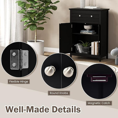 Giantex Bathroom Storage Cabinet with Drawer - Floor Cabinet with Doors, Adjustable Shelf, Storage Organizer for Entryway, Kitchen, Living Room, Freestanding Cupboard (Black)