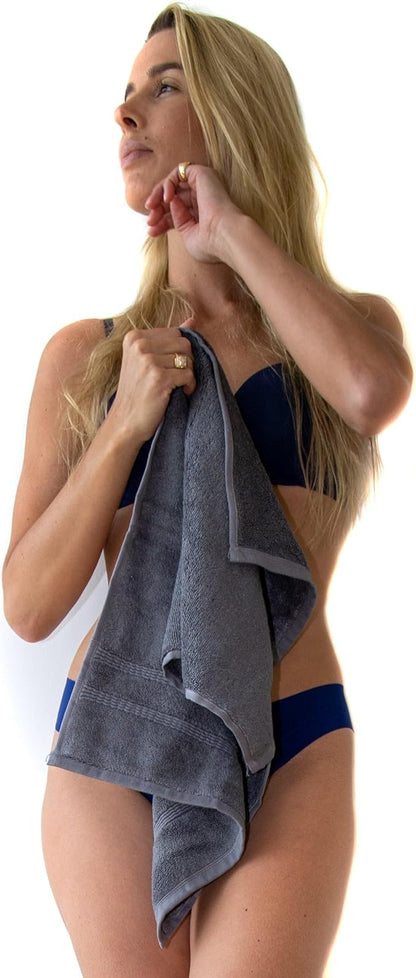 Mosobam Luxury Turkish 4pc XL Towel Set 35X70 16X30 Charcoal Gray (Dark Grey) 700 GSM Bamboo Viscose & Aegean Turkish Combed Cotton