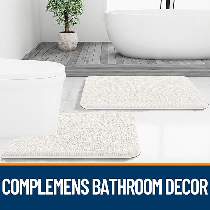 OLANLY Bathroom Rugs 59x35, Extra Soft Absorbent Chenille Bath Rugs, Rubber Backing Quick Dry, Machine Washable Bath Mats for Bathroom Floor, Tub and Shower, Home Decor Accessories, Ivory