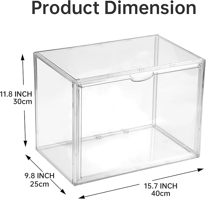 2X-Large 15.7"X11.8"X9.8" Acrylic Display Case, Clear Organizer Box Plastic Holder with Magnetic Door for Handbags, Purses, Boots, Figures, Book