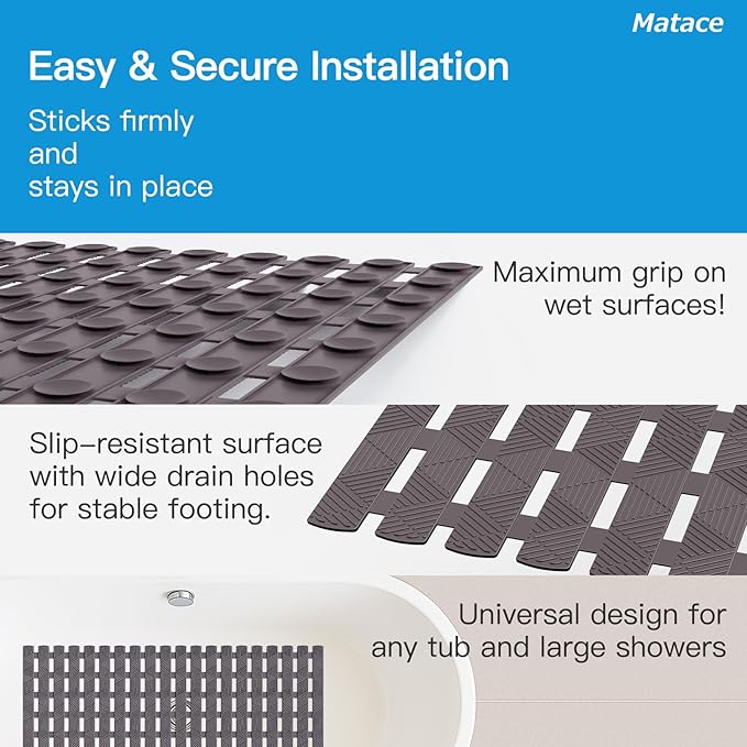 Bathtub Mat Non Slip - for Inside Bath Tub & Shower, Thick & Soft Textured Surface, Fast Drain, No Pooling Water for Better Hygiene, Bathroom Accessories, 27x16 Inch, Dark Gray, Matace