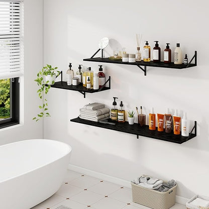 Dreamland Floating Shelves for Wall, 12 Inch Deep Floating Shelves Set of 2, 48W x 12D Large Wall Shelf with Sturdy Metal Brackets for Living Room, Bathroom, Bedroom and Kitchen, Black