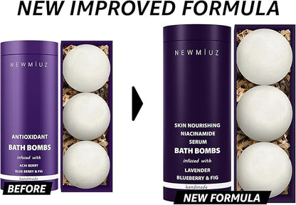 Lavender Bath Bombs Skin Nourishing Moisturize Niacinamide Serum Lavender Blueberry Fig Luxury Fizzing Spa Bubble Bath Gift Set for Sensitive Skin Stress Relief Relaxation Gift Birthday Christmas