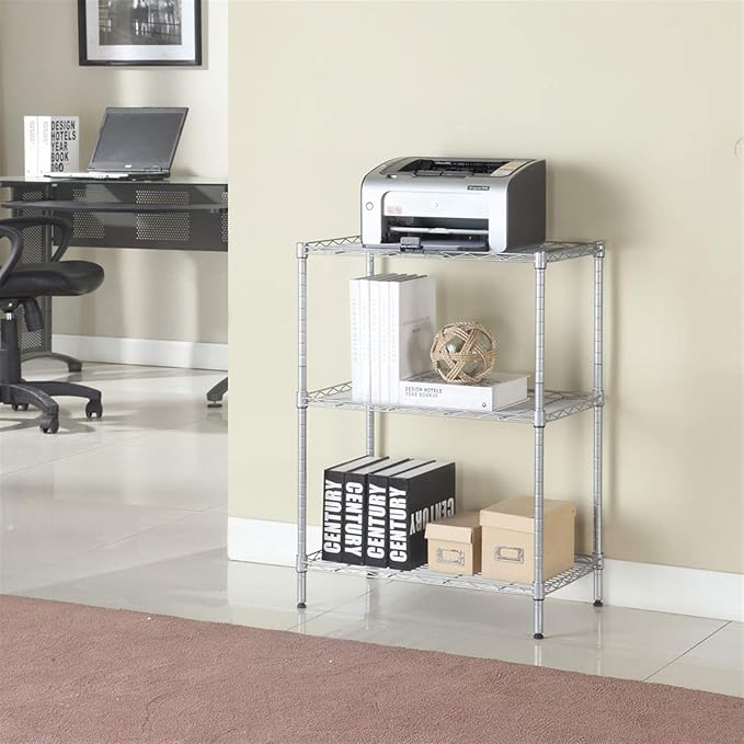 3 Tier Storage Racks Shelving, Heavy Steel Pantry Shelves, Adjustable Wire Shelving Rack, Suitable for Garage, Kitchen, Bathroom, Office, 18" W x 8" D x 18" H, Chrome
