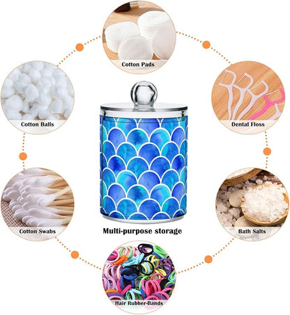 MNSRUU 2 Pack Qtip Holder Organizer Dispenser Blue Scales Of Mermaid Bathroom Storage Canister Cotton Ball Holder Bathroom Containers for Cotton Swabs/Pads/Floss