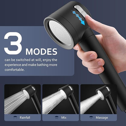 Filtered Shower Head with Handheld, High Pressure Water Flow and Multiple Spray Modes Shower Head with Filter, Power Wash for Hard Water, Showerhead with ON/OFF Switch for Pets Bath (Glossy Black)