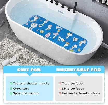 Baby Bath Mat for Tub Non Slip Kids Bathtub Mat Extra Long 40X16 Inch Toddler Bath Tub Shower Mat Anti Slip with Suction Cups & Drain Holes, Machine Washable (Go Ducks)