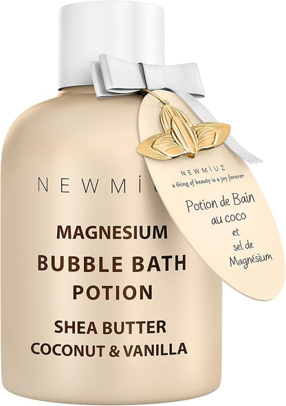 Magnesium Bubble Bath - Long Lasting Foaming Bubbles - Moisturizing - Shea Butter Coconut Vanilla - Relaxing Stress Relief - Calming Self Care Spa Gift for Birthday Christmas