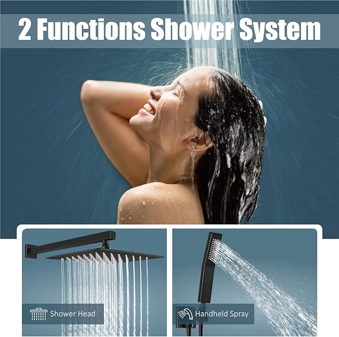 Aolemi Shower Faucet Set Rain Shower System with Handheld Spray Bathroom Shower Combo Rough-in Valve and Shower Trim Kit Included Oil Rubbed Bronze 12 Inch Wall Mount Shower Head