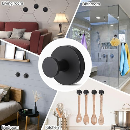 Suction Cup Hook for Shower, 16 Pack Wall Mount Towel Holder, Removable Towel Hook - Stainless Steel No Drill Hook for Bathroom Window Glass Door Wall Home Kitchen Black