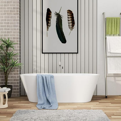67" Acrylic Freestanding Bathtub - Mocloo Modern Elegant Soaking Stand Alone Bathroom Tub, Matte White, Overflow and Black Offset Drain