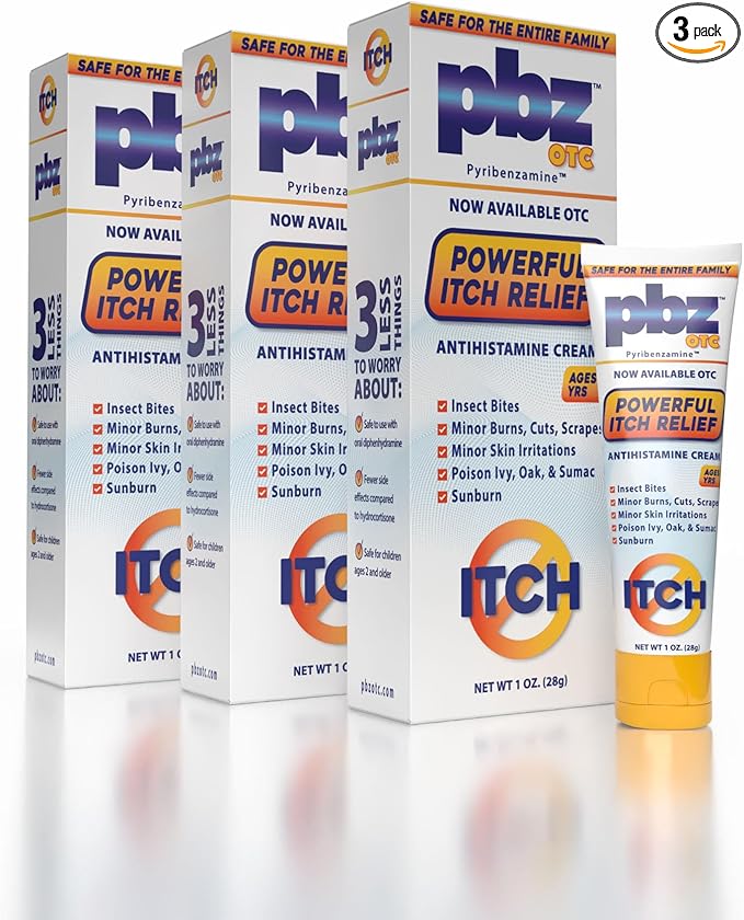 PBZ OTC Antihistamine Cream with 1% Tripelennamine, Kid Safe Itch Relief, 1 Oz, 3 Pack
