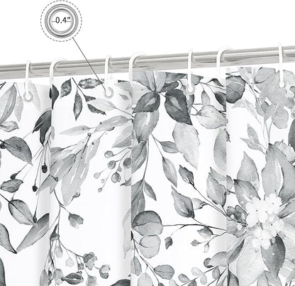 Gibelle Extra Long Shower Curtain 72 x 84, Grey Floral Shower Curtain for Bathroom, Watercolor Plant Eucalyptus Leaves Fabric Shower Curtain Set