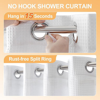 River Dream Extra Long Cotton Blend Shower Curtain with Snap in Liner, No Hook Needed, Hotel Grade Shower Curtains for Bathroom, Water Repellent, White, 71" Wx86 L