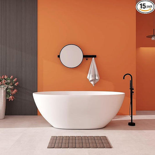 Upgraded 65" Solid Surface Freestanding Bathtub, Oval Stone Resin Tub with Overflow and Pop-up Drain, Matte White