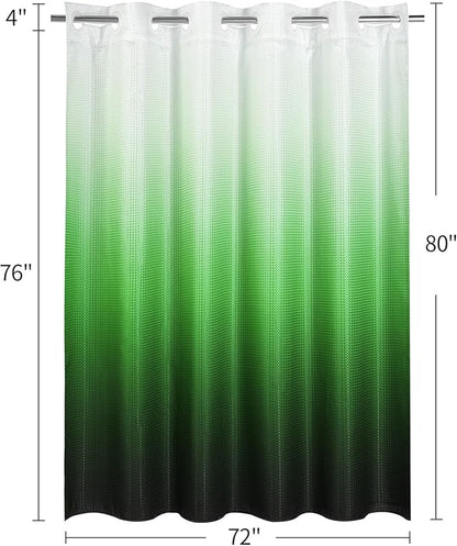 MitoVilla Emerald Green Ombre Long Shower Curtain Liner Set 72 x 80, No Hooks Needed 80 inch Long Heavyweight Waffle Fabric Shower Curtain Set with Snap-in Liner for Hotel Bathroom Decor