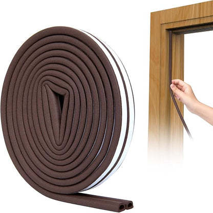 SUNMON Door Seal D-Type Strip Weather Stripping Self Adhesive Foam for Doors and Windows, Soundproofing Weatherstrip Gap Collision Avoidance (Brown)