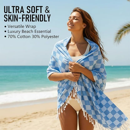 4 Pack Cotton Turkish Beach Towel Lightweight Thin Travel Vacation Essentials Oversized XL Towels Set for Pool Swim Bath Camping Cruise Accessories Absorbent Quick Dry Sand Free Bulk clearance Blanket