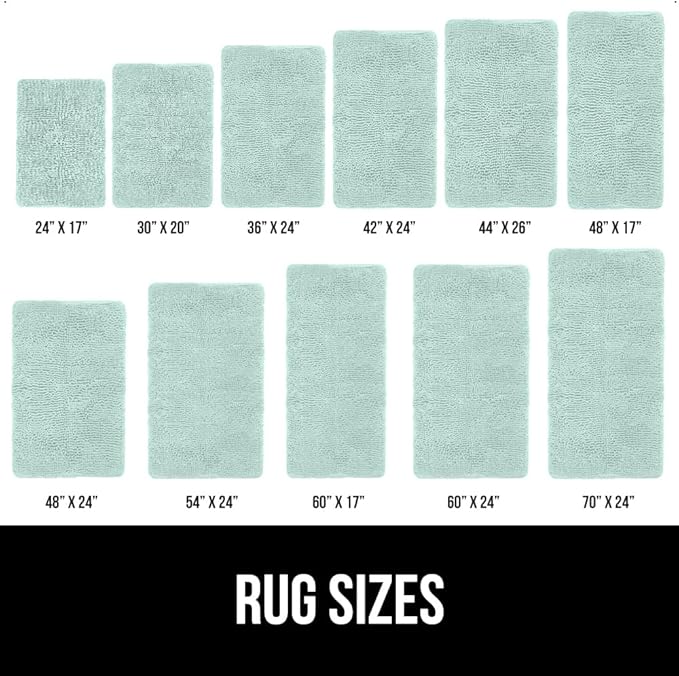 GORILLA GRIP Bath Rug Mat 60x24, Soft Absorbent Chenille, Quick Dry Microfiber Mats, Rubber Backing Washable Shower Floor Rugs, Bathmat Runner, US Designed Bathroom Home Decor Accessories Seablue