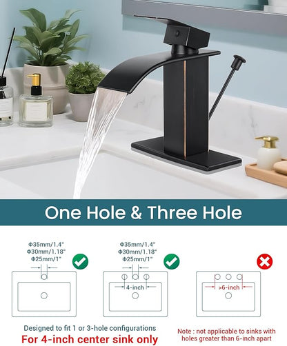 Bathroom Faucets with Lift Rod Drain Oil Rubbed Bronze Waterfall Bathroom Sink Faucet Modern Single Handle Bathroom Faucet for 1 or 3 Hole Mxier Tap Washbasin Faucet with Deck