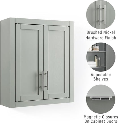 Crosley Furniture Savannah Wall Mounted Bathroom Storage Medicine Cabinet with Shelves, Gray