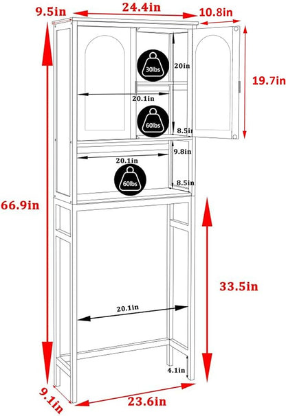 BlueWish Bathroom Organizers and Storage, Bamboo Over The Toilet Storage Cabinet with Inverted U-Shaped Door & Anti-Tip Device, Space Saver, Natural