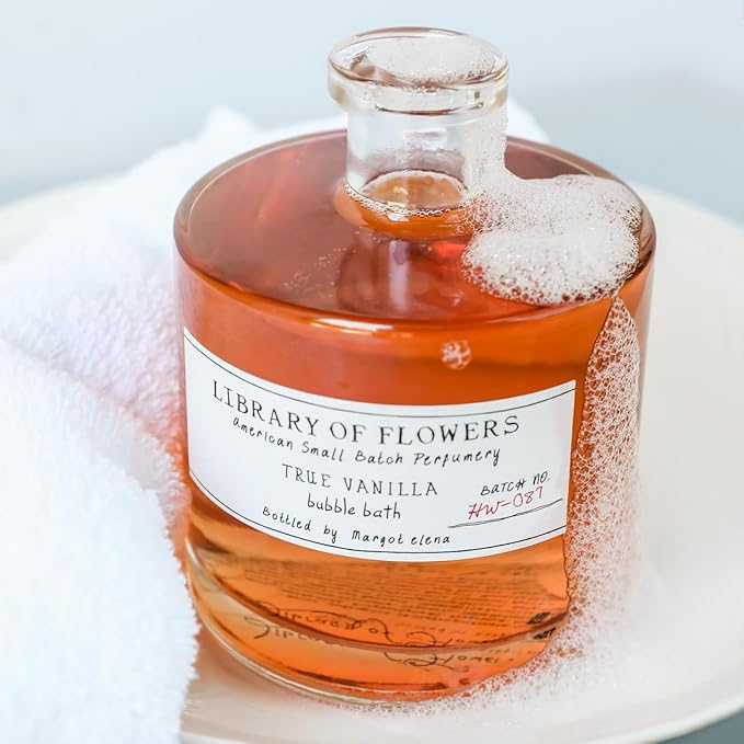 Library of Flowers True Vanilla Bubble Bath, 17 fl. oz., Bergamot, Dark Vanilla & Amber, Skin Hydrating & Deep Moisturizing, Avocado Oil & Green Tea, Relaxing Scented Bubbling Bath Soap