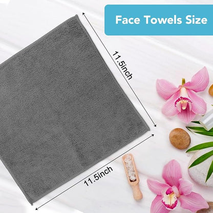 Orighty Washcloths Towels Set 20 Pack, Highly Absorbent and Soft Feel Microfiber Face Cloths, Multi-Purpose Wash Cloths & Hand Towels for Bathroom, Hotel, Spa, and Gym, 11.5x11.5 Inch, Grey